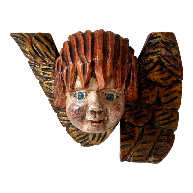 German Carved Wood Cherub Angel Decorative Wall Ornament For Sale