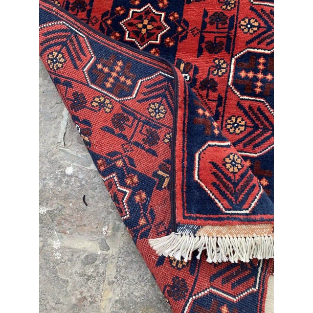 Textile Hand-Knotted Wool Khal Mohammadi Rug, Red and Navy Geometric Runner, 2' X 9.8' For Sale - Image 7 of 7
