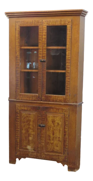 19th Century Faux Tiger Maple Grain Painted Corner Cabinet