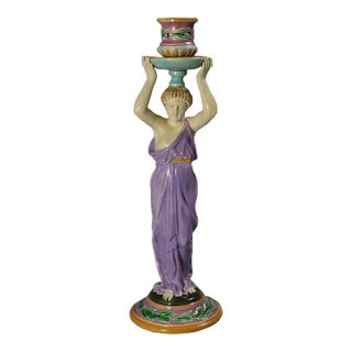 George Jones Majolica Egyptian Figural Candlestick For Sale