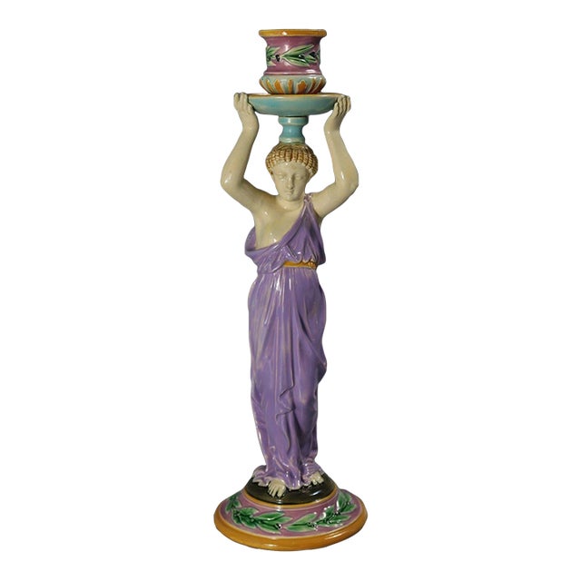 George Jones Majolica Egyptian Figural Candlestick For Sale