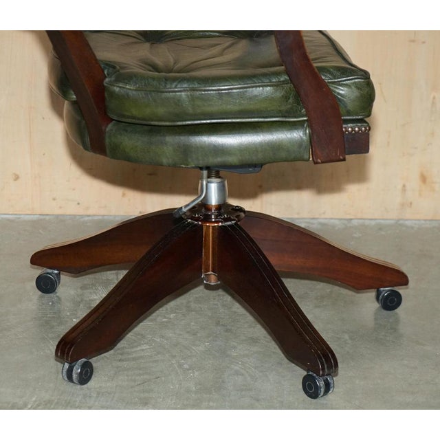 Vintage Chesterfield Captain's Chair in Bottle Green Tufted Leather For Sale - Image 12 of 18