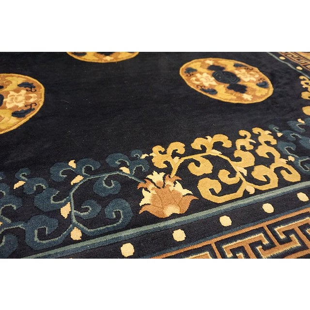 Sensational Blue Background Color & Rose Border With Geometric Circle Design Antique Chinese Peking Rug For Sale - Image 15 of 15