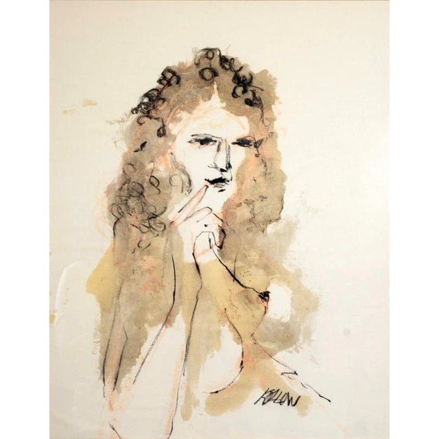 A modern mixed-media drawing with charcoal and watercolor on paper “Untitled (Figurative Portrait II) by Detroit artist...