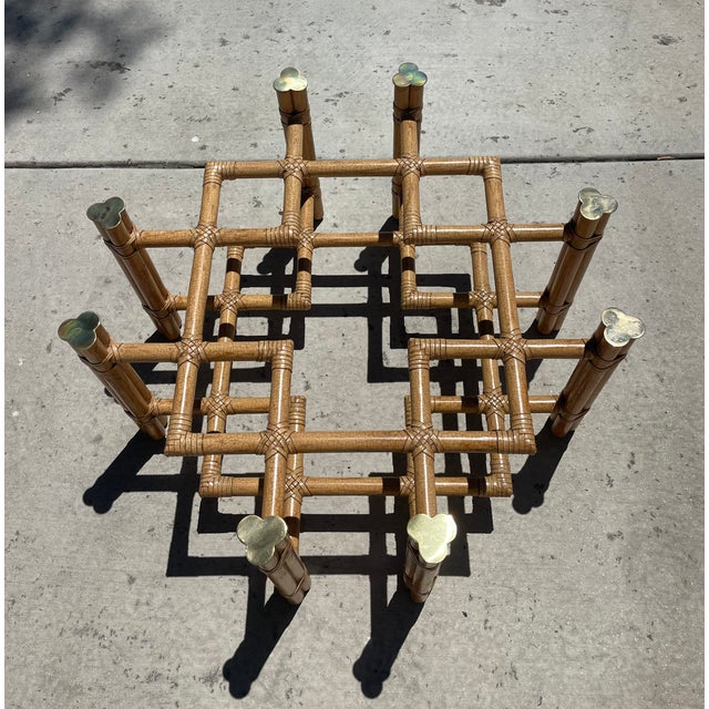 Contemporary Authentic McGuire Vintage Rattan Coffee Table Base, Organic Modern Style With Brass Caps For Sale - Image 3 of 9