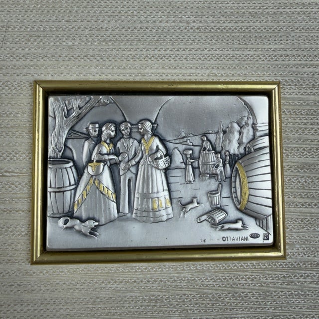 Metal Silver Plated High Relief Plaques in Vintage Wooden Frames by Ottaviani, 20th Century For Sale - Image 7 of 11