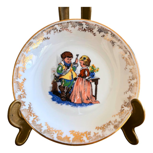 Fairy Tale Dessert Plates with Gilded Friezes by Charles Perrault, 1950s, Set of 4 For Sale