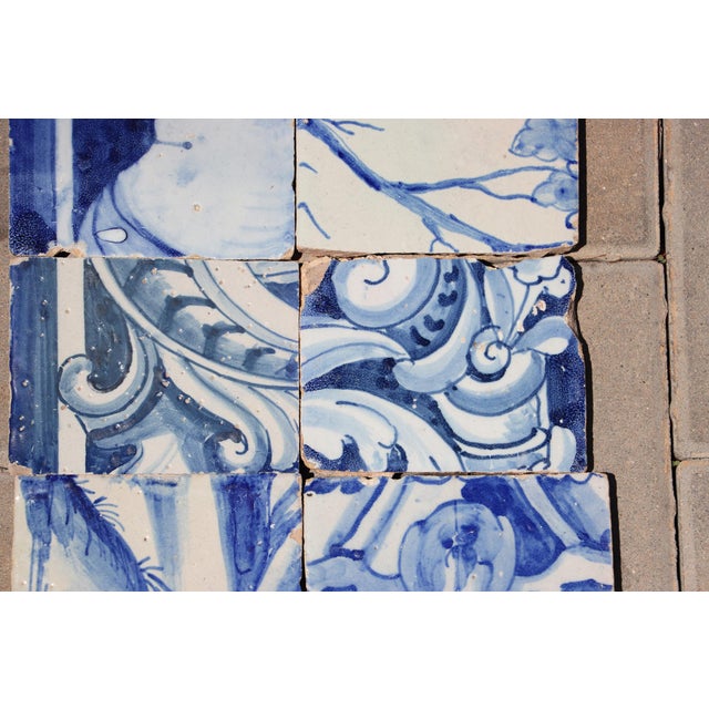 Ceramic 18th Century Antique Portuguese Baroque Tiles With Rococo Scrollwork & Landscape Details, Set of 6 For Sale - Image 7 of 9