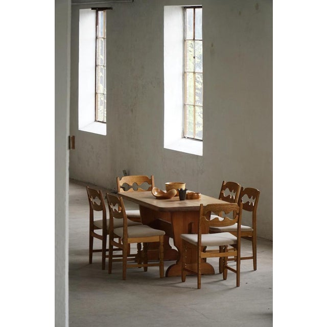 Vintage Razorblade Dining Chairs in Oak and Mohair by Henning Kjærnulf, 1960s, Set of 6 For Sale - Image 9 of 18