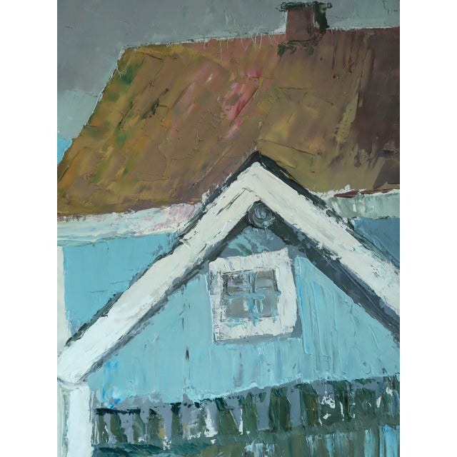 Mid-Century Modern 'Walking Home Together' Vintage Original Swedish Naïve Style Street Scene Oil Painting, Framed For Sale - Image 9 of 12