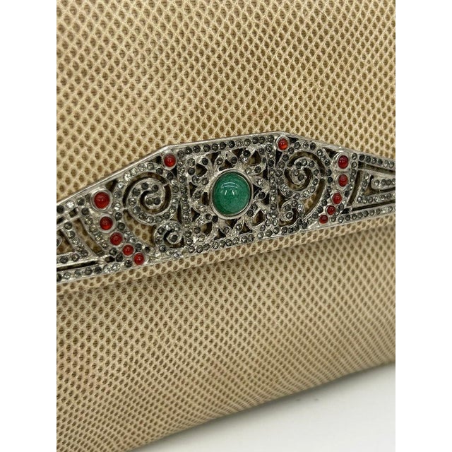 Tan Judith Leiber Vintage Tan Lizard Antique Silver Deco Rhinestone Clutch For Sale - Image 8 of 11