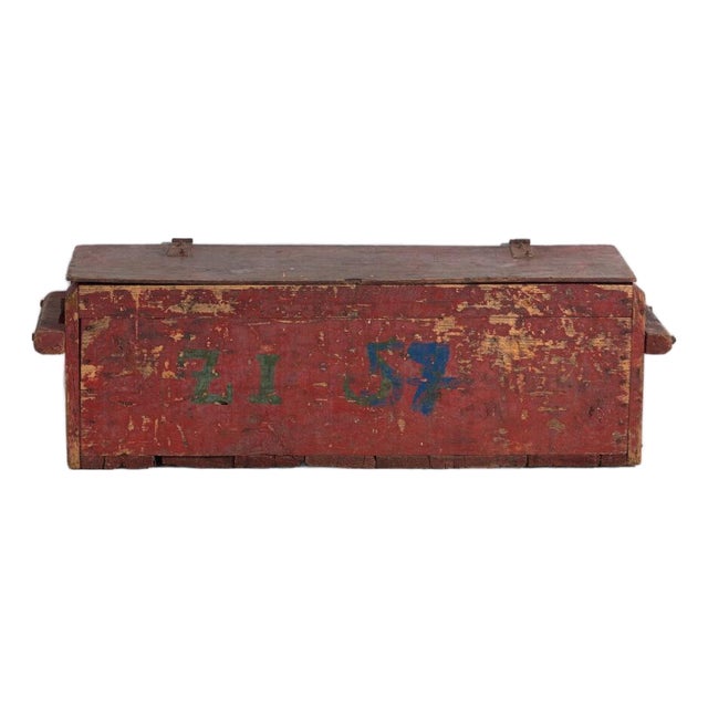 Antique Rustic Red-Painted Trunk, Central Europe, 1880 For Sale