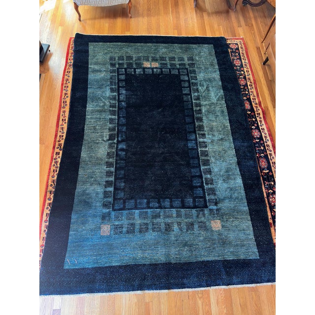 Mid-Century Modern Mid 20th Century Handwoven Persian Tribal Gabbeh Rug – “Stars at Night” – 9'7" × 6'4" For Sale - Image 3 of 7