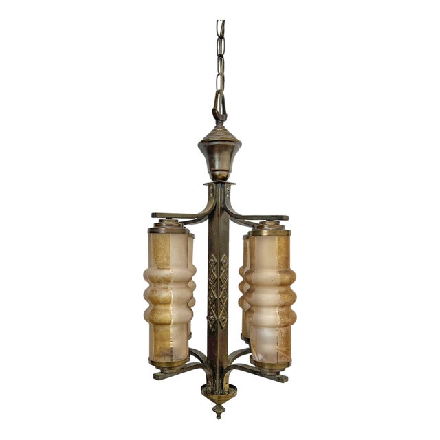 Art Deco Amsterdamse School Geometric Chandelier with Satinated Tubes, 1930 For Sale