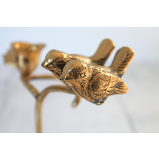 Vintage brass "Love Birds" taper candle holder. Makers mark on bottom. Minor age wear.