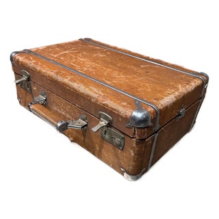 Weathered Brown Vintage Suitcase With Metallic Latches Industrial For Sale