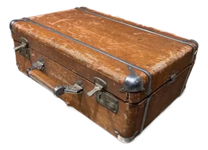 Weathered Brown Vintage Suitcase With Metallic Latches Industrial