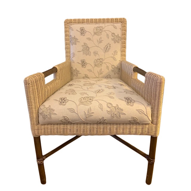 Contemporary McGuire Woven Bamboo Rattan and Hardwood Armchairs (Pair) For Sale - Image 3 of 18