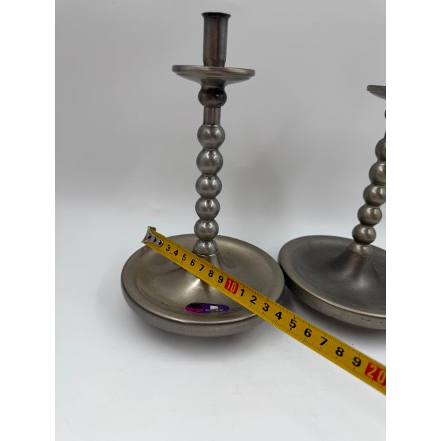 Mid-Century Brushed Chrome Bobbin Candlestick Holders Set Taper by Stoff Nagel, 1950s, Set of 2 For Sale - Image 13 of 15