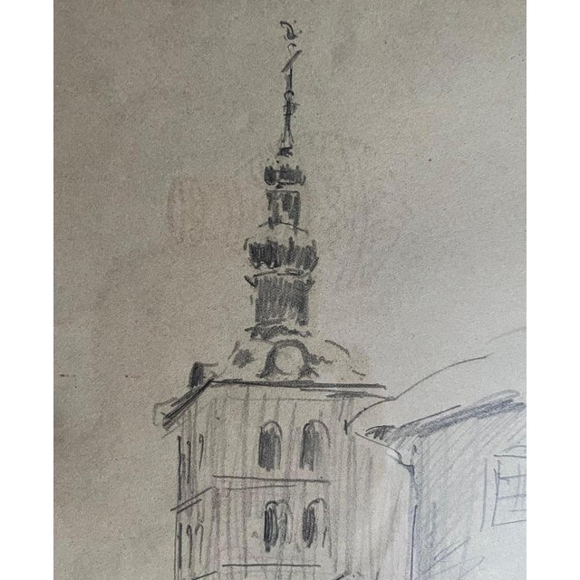 Benjamin II Vautier, Bell Tower, Graphite on Paper For Sale - Image 6 of 13