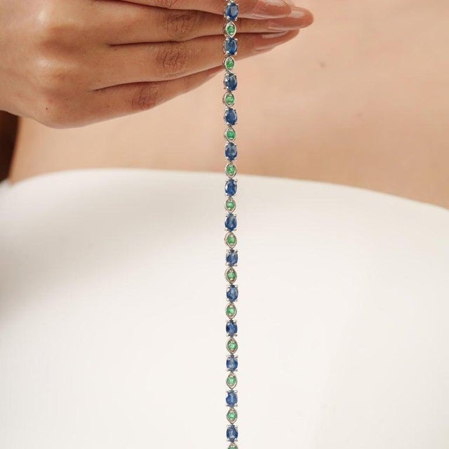 Not Yet Made - Made To Order Natural Sapphire & Emerald Mix Alternative Set Gemstone Tennis Bracelet For Sale - Image 5 of 10