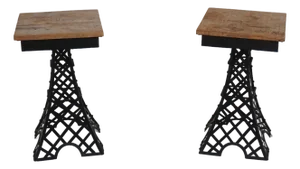 Pair Metal Base Wood Top Eiffel Tower End Tables