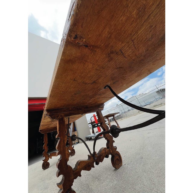 Wood Monumental 18th-Century Spanish Baroque Style Walnut Trestle Dining / Refectory Table For Sale - Image 7 of 18