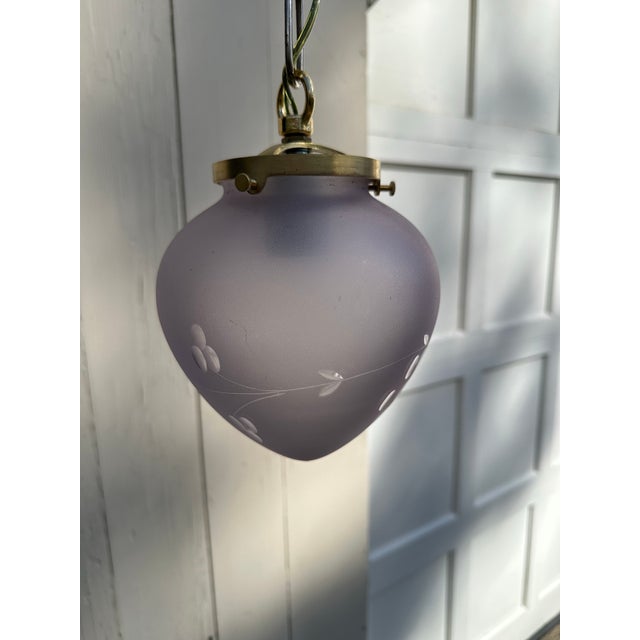 American Vintage Glass Heart Shade With Brass Hanging Fixture For Sale - Image 3 of 7