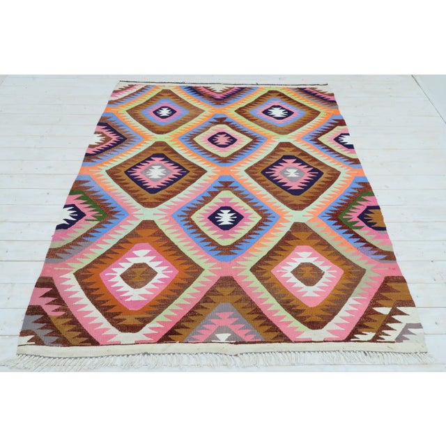 Textile Vintage Turkish Kilim Rug-6’1’x7’5" For Sale - Image 7 of 13