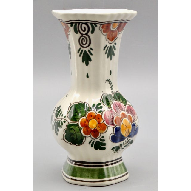 Mid-Century Modern Vintage Dutch Delft Hand Painted Polychrome Vase For Sale - Image 3 of 9