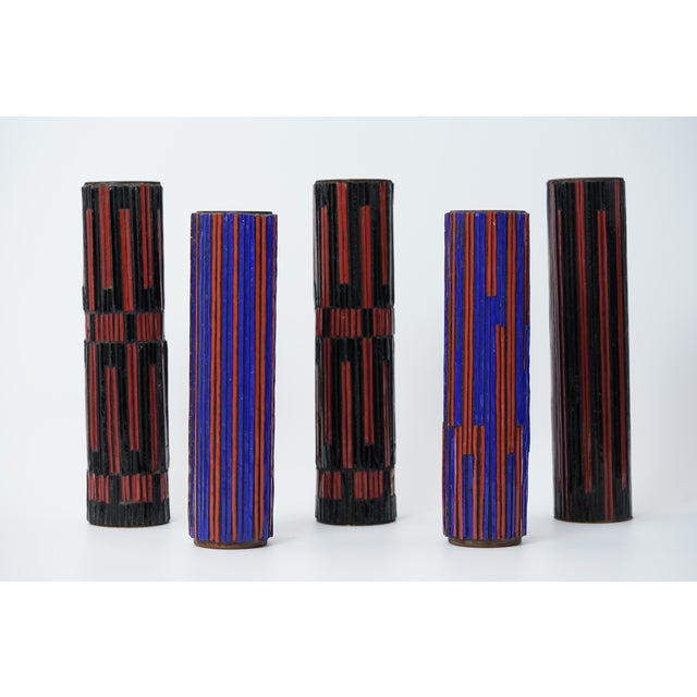 Mid-Century Modern Mid-Century Modern Red Mosaic Pottery Vase from Ritter, 1960s, Set of 5 For Sale - Image 3 of 14