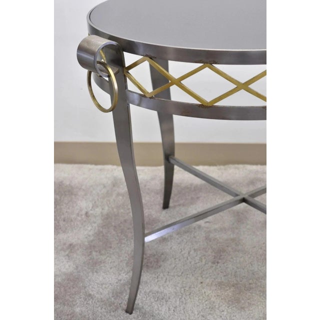 Late 20th Century Neoclassical Maison Jansen Style Steel Black Marble Round Bouillotte Side Table For Sale - Image 12 of 12