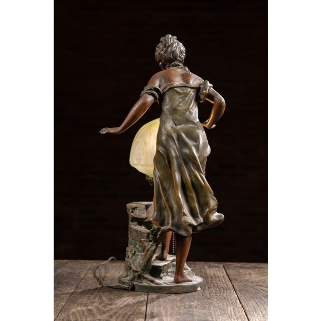 1910s 1910s Art Nouveau Figural Lamp With Uranium Glass Shade by Anglade For Sale - Image 5 of 14