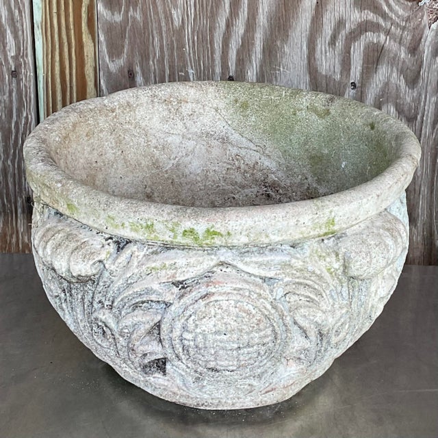 Traditional Vintage Regency Cast Concrete Medallion Planter For Sale - Image 3 of 8