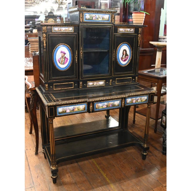 Victorian Side Cabinet with Ebonized Sevres Porcelain Plaques, 1880 For Sale - Image 14 of 14
