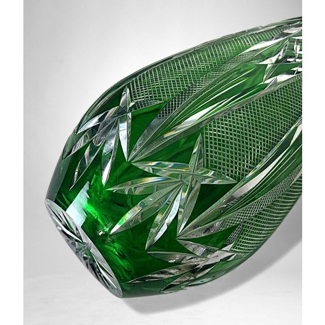 Green Bohemian Biedermeier Style Cut and Polished Green Crystal Vase For Sale - Image 8 of 18