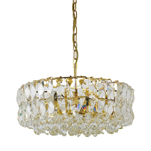 Large Gilt Brass and Crystal Glass Chandelier from Bakalowits & Söhne, 1970s For Sale