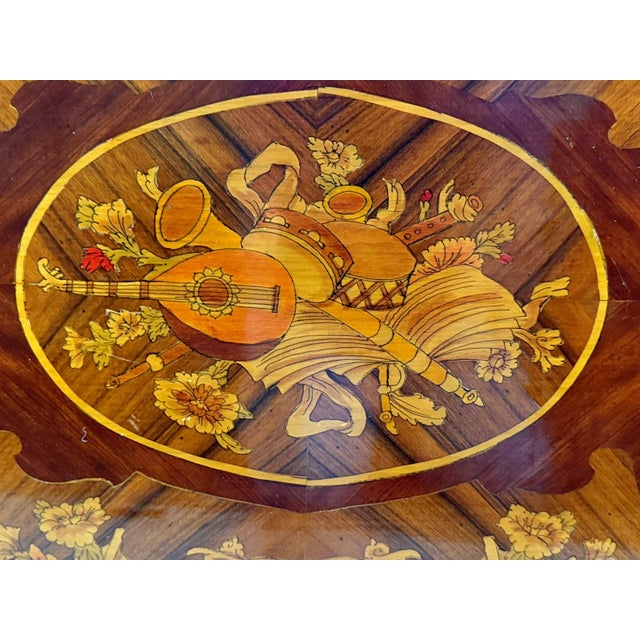 Antique Louis XVI Revival Musical Trophy Marquetry Coffee Table, C. 1890–1910 For Sale - Image 11 of 14