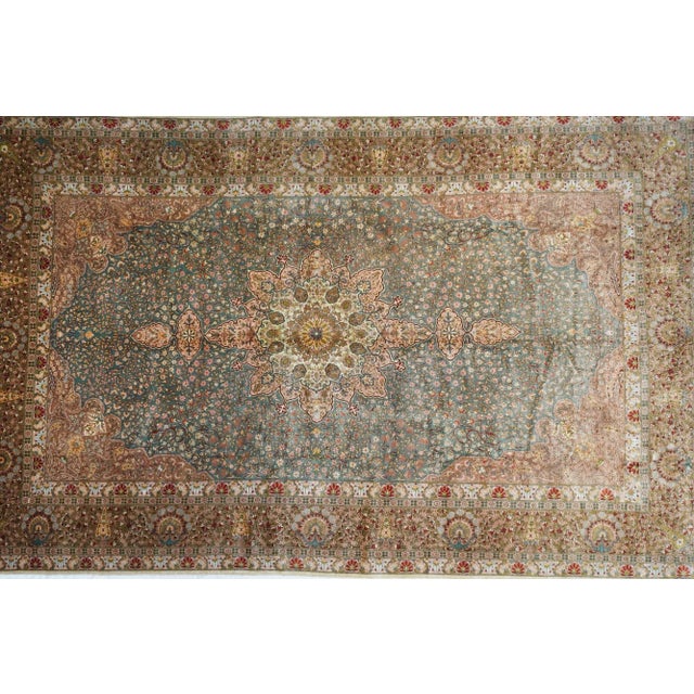 Turkish Early 20th Century Turkish Silk Hand Knotted Hereke Rug 8'5'' X 13'9'' For Sale - Image 3 of 8