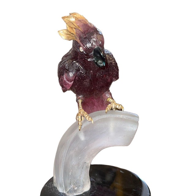 Realism Late 20th Century Rubellite Tourmaline Cockatoo Sculpture by Manfred Wild for Emil Becker. Germany For Sale - Image 3 of 9