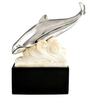 Marcel Bouraine, Art Deco Whale in the Waves, 1925, Bronze For Sale