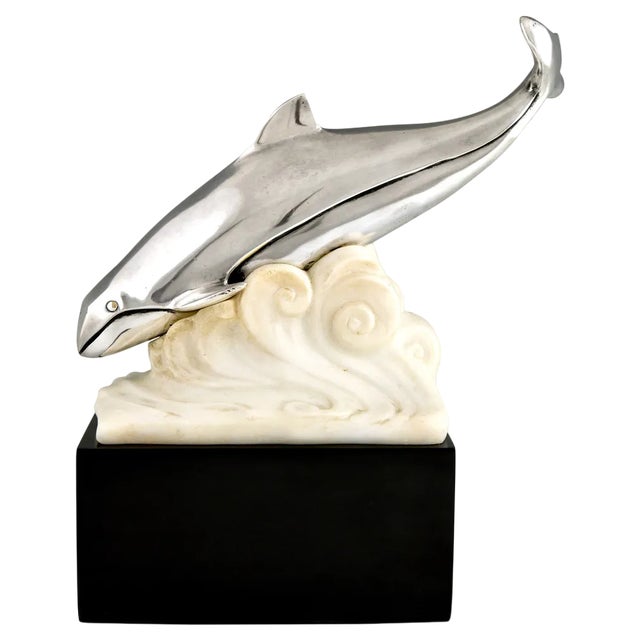 Marcel Bouraine, Art Deco Whale in the Waves, 1925, Bronze For Sale