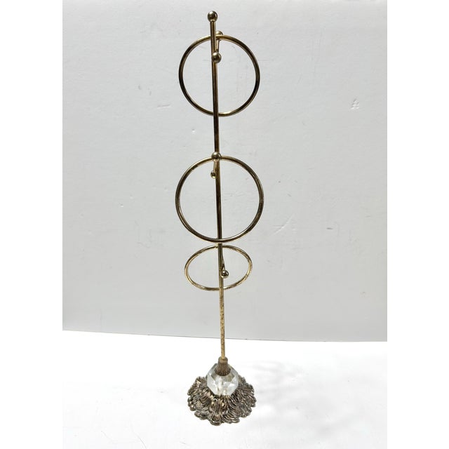Vintage Brass Fingertip Towel Stand With Crystal Accent Base For Sale - Image 4 of 7