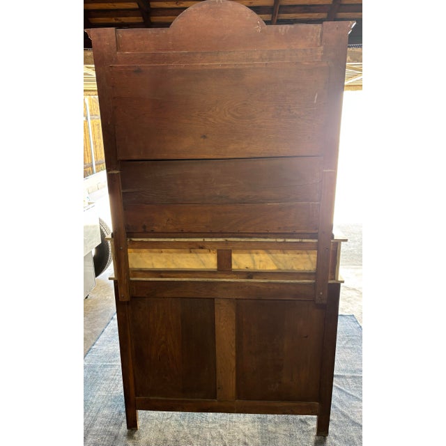 French Antique Oak Washstand / Vanity With a Marble Top, Oval Beveled Mirror, and Floral Carvings For Sale In Los Angeles - Image 6 of 12