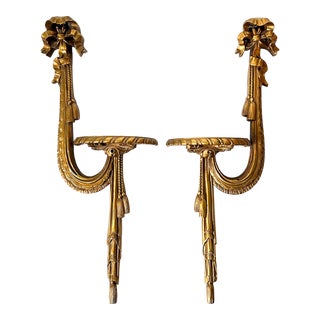 20th C. Italian Gilt Resin Tassel Swag Brackets – A Pair – Rococo Revival / French Hollywood For Sale