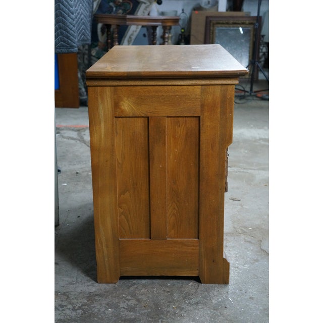 Antique Victorian Era Carved Oak Washstand Cabinet Bedside Chest Console Table For Sale - Image 4 of 12