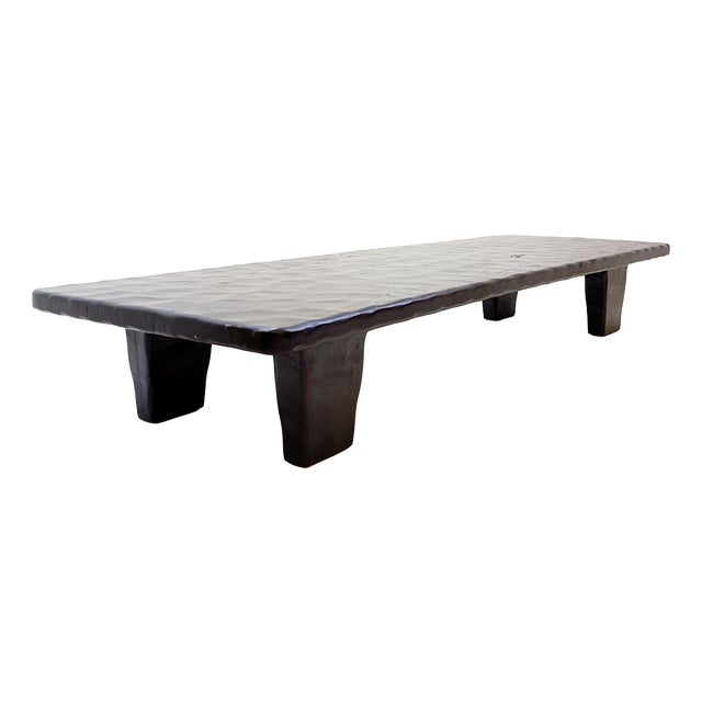 Large Coffee Table in Black Hammered Wood For Sale