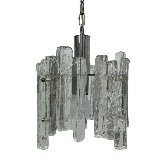Hanging Lamp in Frosted Ice Glass by J. T. Kalmar for Kalmar Franken KG, 1960s For Sale