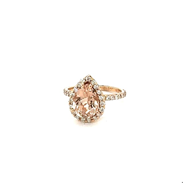 Contemporary 3.24 Carat Morganite Diamond Rose Gold Engagement Ring, Size 7 For Sale - Image 3 of 6