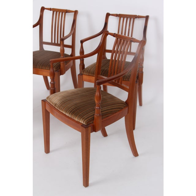 1970s Empire Armchairs in Mahogany and Striped Fabric Upholstery, 1970s, Set of 4 For Sale - Image 5 of 9